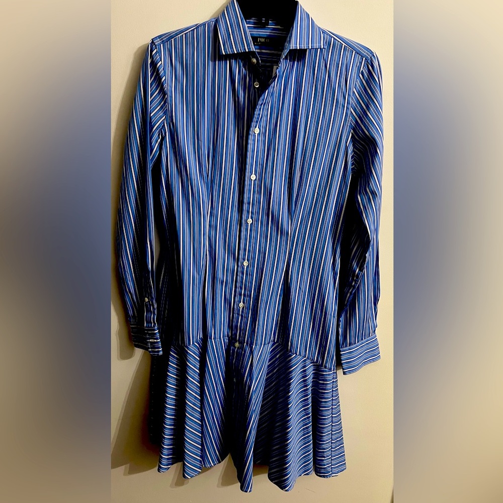 Polo Ralph Lauren size 6 NWT 100% cotton blue white and navy striped shirt dress